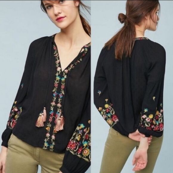 Anthropologie MAEVE Lanie Floral Embroidered Peasant Top S - Picture 11 of 12